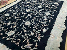 8' X 10' Vintage Handmade Chinese Art Deco 90 Lines Wool Rug Flowers Black Nice - Jewel Rugs