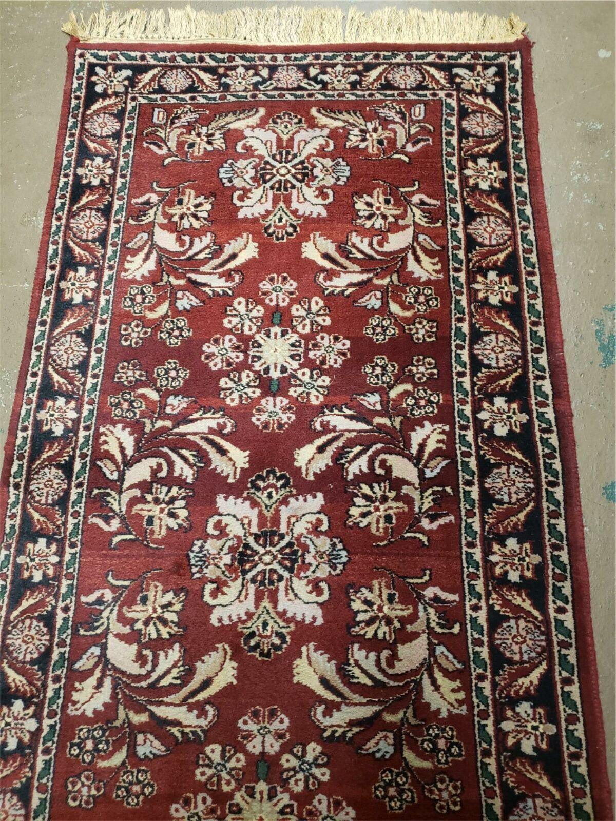 2' 6" X 10' Vintage Oriental Indian Floral Handmade Wool Runner Rug Red Nice - Jewel Rugs