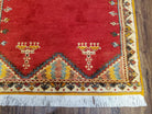 Vintage Moroccan Area Rug, Bright Red Hand-Knotted Wool Carpet, Medallion Area Rug, 4x6 Carpet, Office Room Rug, 3'4" x 6'4" - Jewel Rugs