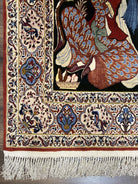 Persian Pictorial Rug 5 x 4 ft, Persian Isfahan Rug, Kork Wool on Silk Foundation, Signature from Master Weaver, Drums and Musical Instruments, Birds, Detailed - Jewel Rugs