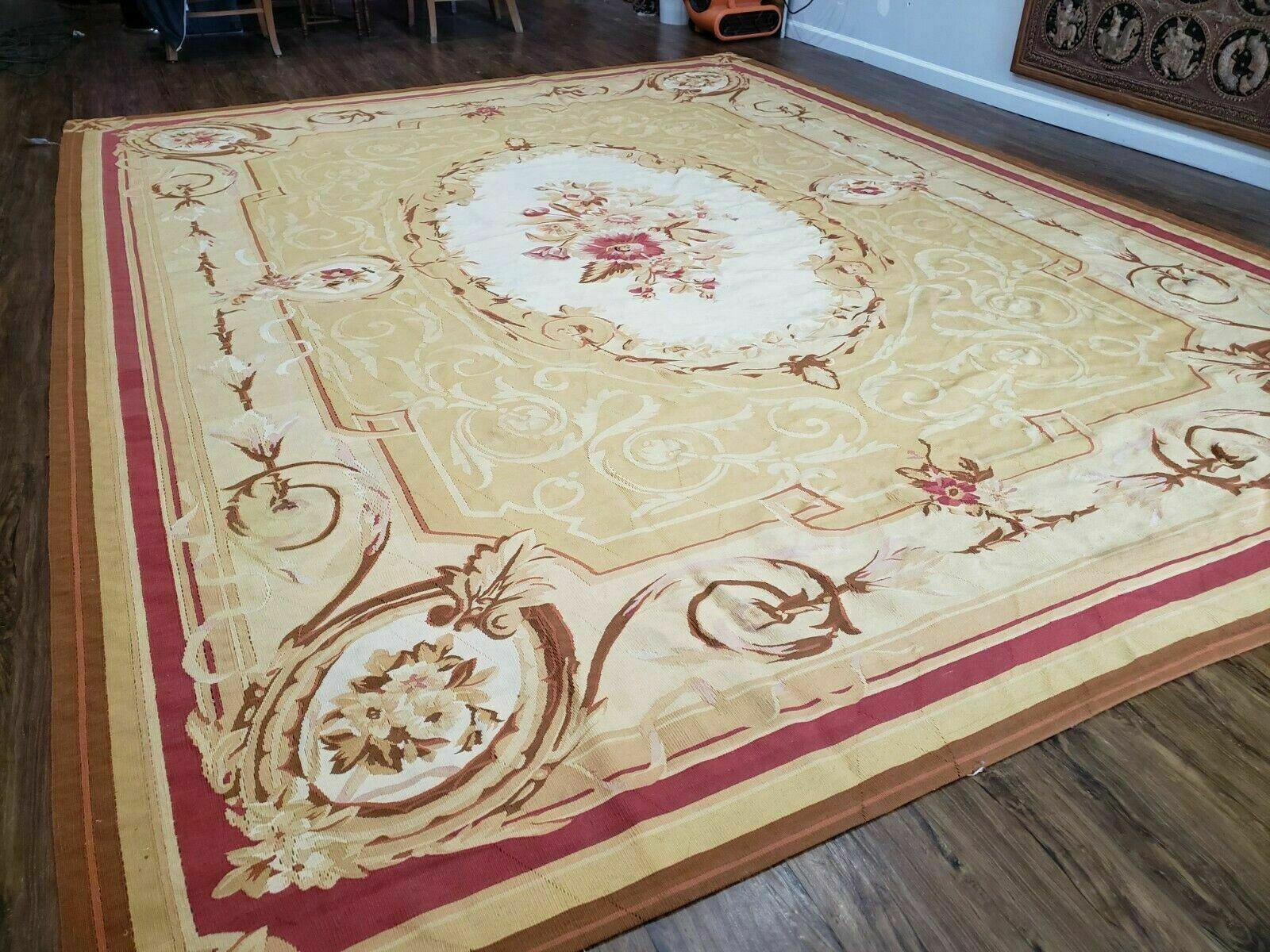 10' X 13' Handmade Aubusson Weave Needlepoint Flat Pile Traditional Wool Rug (B) - Jewel Rugs