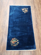 Blue Chinese Art Deco Accent Rug, 2x4 Vintage Nichols Rug, Wool Hand-Knotted East Asian Carpet, 2 x 4 Small Rug, Pair A - Jewel Rugs