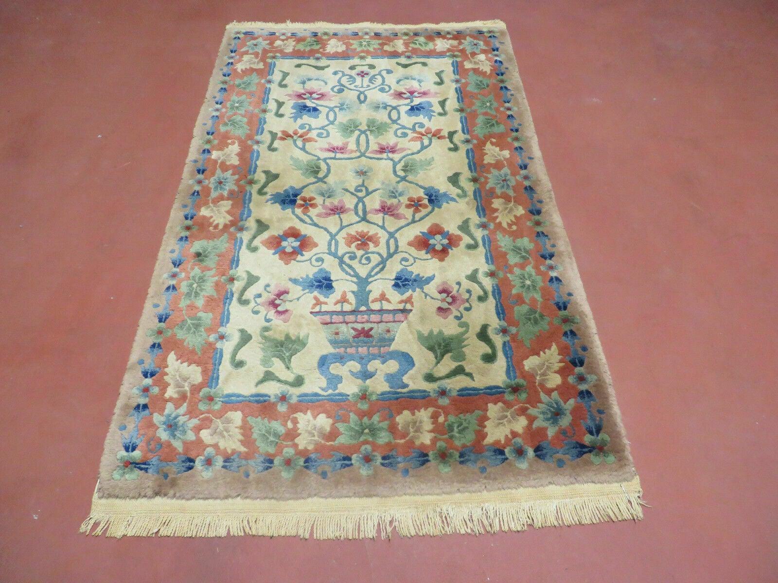 3' X 5' Vintage Art Deco Nichols Handmade Chinese Wool Rug Flowers Vase - Jewel Rugs