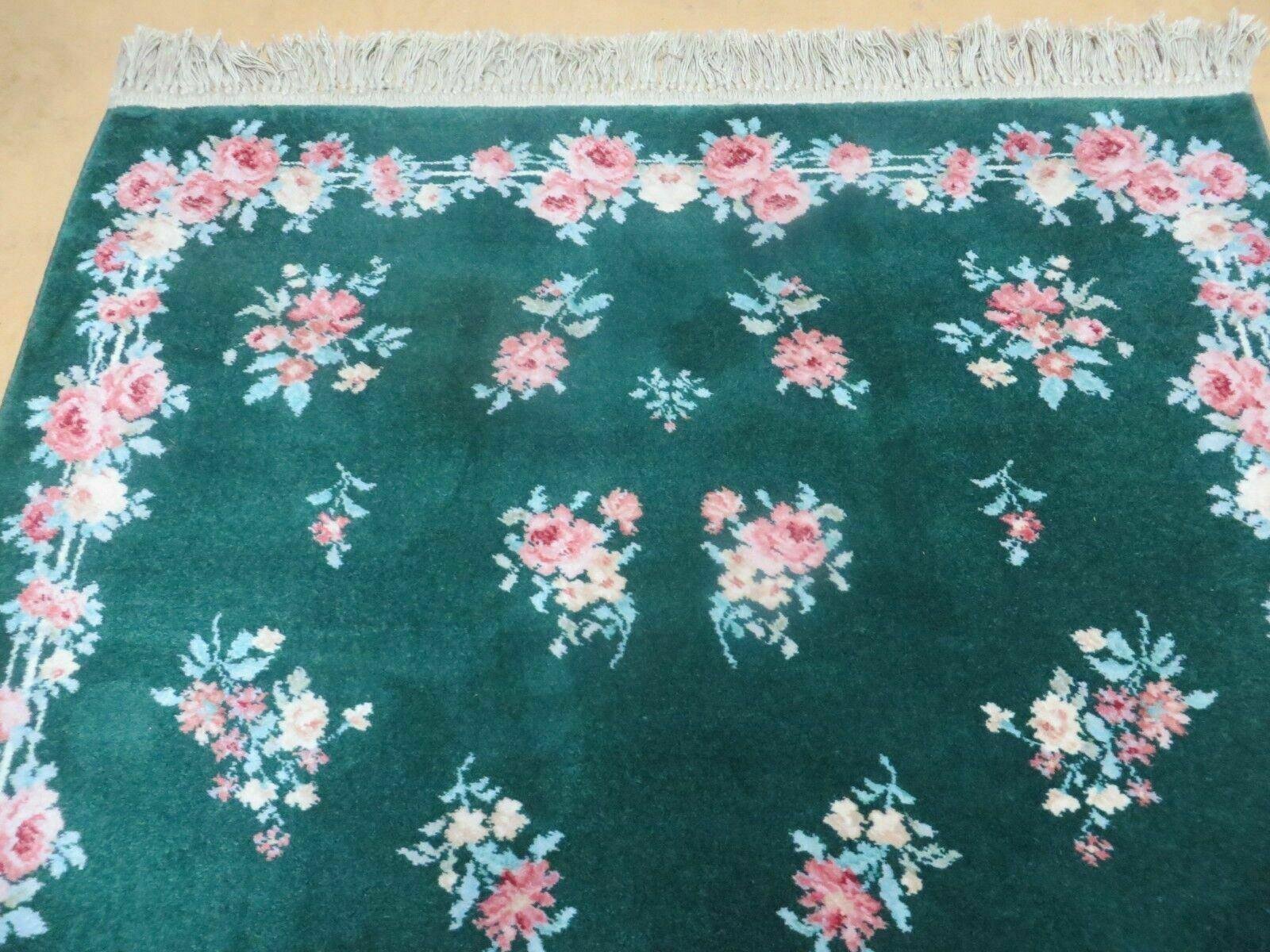 4' 3" X 6' American Karstan Forest Bouquet Garden of Eden 509/9706 Green Vintage Wool Rug - Jewel Rugs