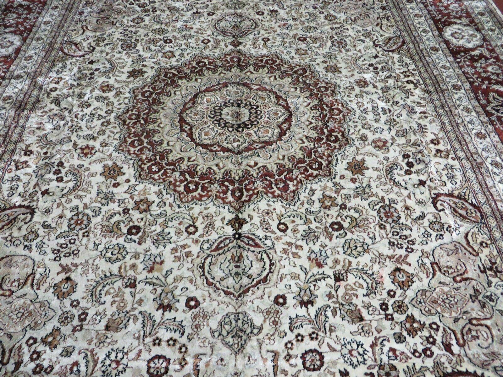 6' X 9' Vintage Handmade Fine India Kashmiri Silk Rug Hand Knotted Carpet Nice - Jewel Rugs