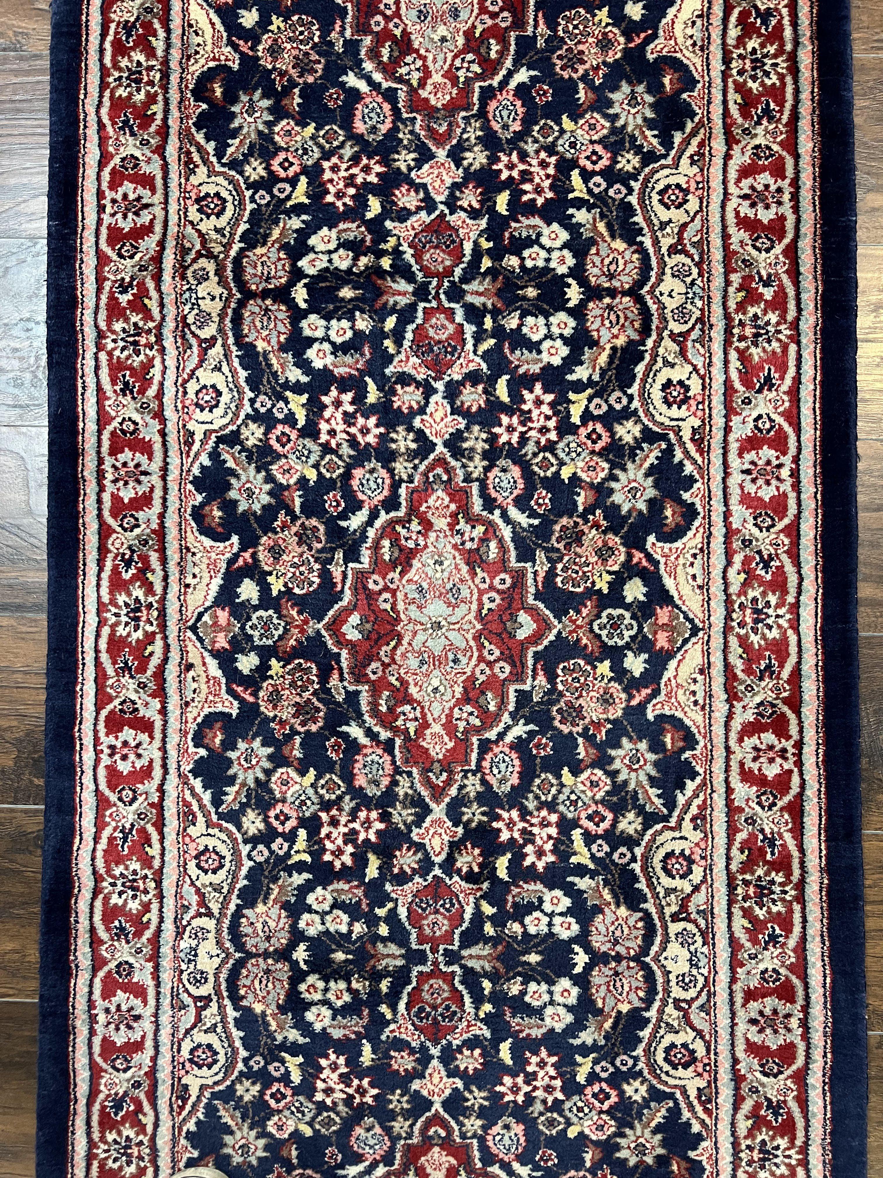 Oriental Runner Rug 2.8 x 17 ft Long Runner, Pak Persian Runner, Traditional Vintage Hand Knotted Navy Blue Red Runner Rug, Wool Hallway Rug - Jewel Rugs