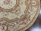 Round Needlepoint Rug 7x7 ft, Aubusson Savonnerie Round Carpet, Large Round Needlepoint, Elegant, Beige and Cream, Floral, Wool Handmade Rug - Jewel Rugs