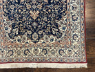 Super Fine Persian Nain Carpet 3.6 x 5.4, Traditional Persian Rug, Center Medallion with Floral Allover Design Dark Blue and Ivory/Cream Detailed 4-La, Wool with Silk Accents - Jewel Rugs