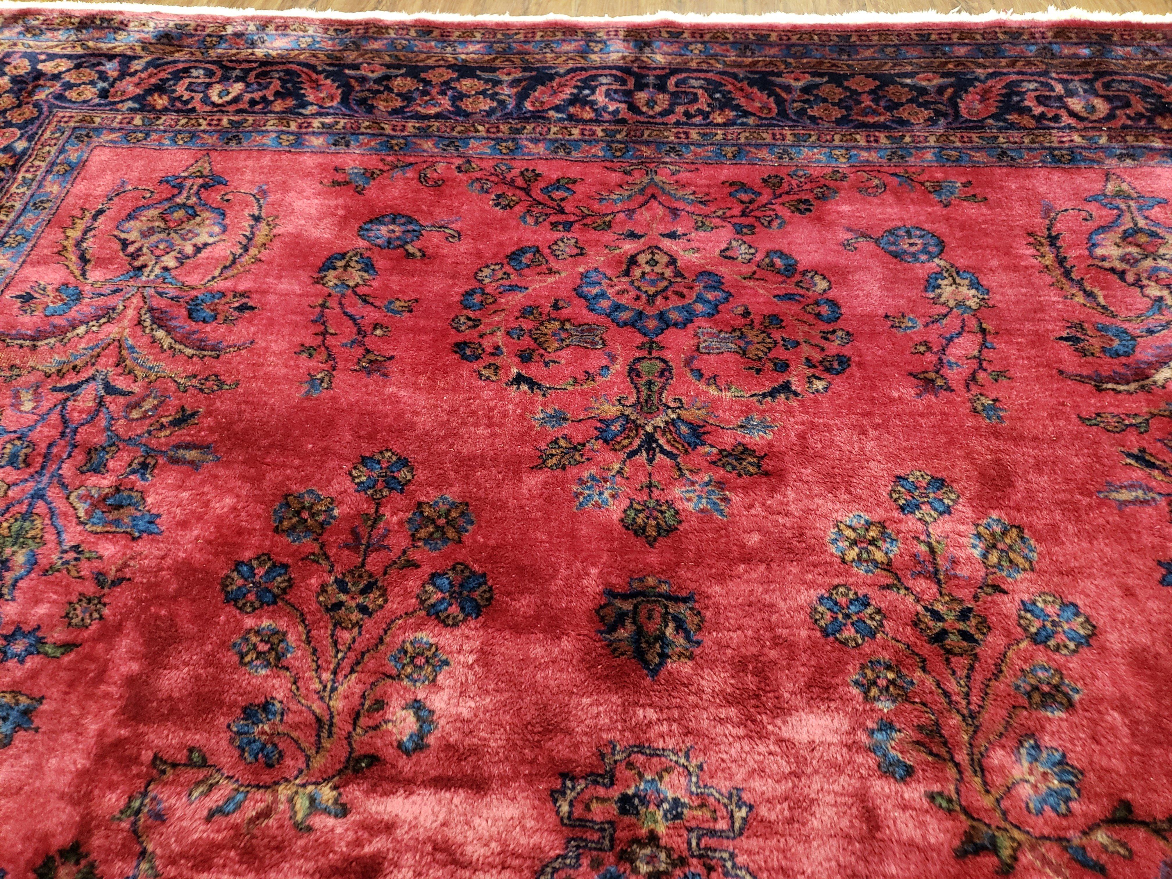 Antique Turkish Sparta Rug, 9x12 Rug, Red and Dark Blue Handmade Wool Area Rug, Turkish Carpet, Antique Rug, Hand-Knotted Rug, Floral Rug - Jewel Rugs