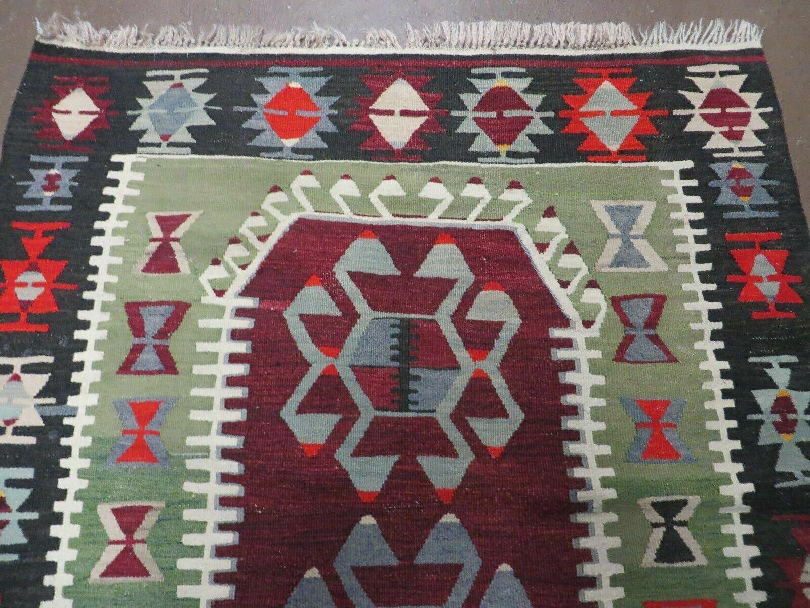 3' 8" X 5' Vintage Turkish Kilim Handmade Flat Weave Wool Rug Veg Dyes - Jewel Rugs