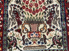 Small Indo Persian Rug 2x3 ft, Wool with Silk Highlights, Animal Pictorial Motifs Birds Vase Flowers, Cream and Maroon, Hand Knotted Fine - Jewel Rugs