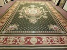 10' X 14' Vintage Handmade English Design Needlepoint Wool Rug Flat Weave Green - Jewel Rugs