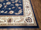 Vintage Oriental Area Rug, Wool & Silk Feel, Italian Rug, Persian Design, Dense Soft Pile, Dark Blue Beige/Cream, 7'9" x 10'10", Part of Set - Jewel Rugs