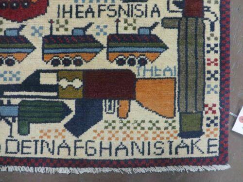 2' X 2'6" Hand Made Afghan Balouch Tribal Wool War Rug Gun Tank Helicopter # 156 - Jewel Rugs