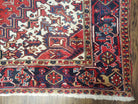 Semi Antique Persian Heriz Rug, Red Ivory & Blue, Hand-Knotted, Wool, 8'4" x 10'8" - Jewel Rugs