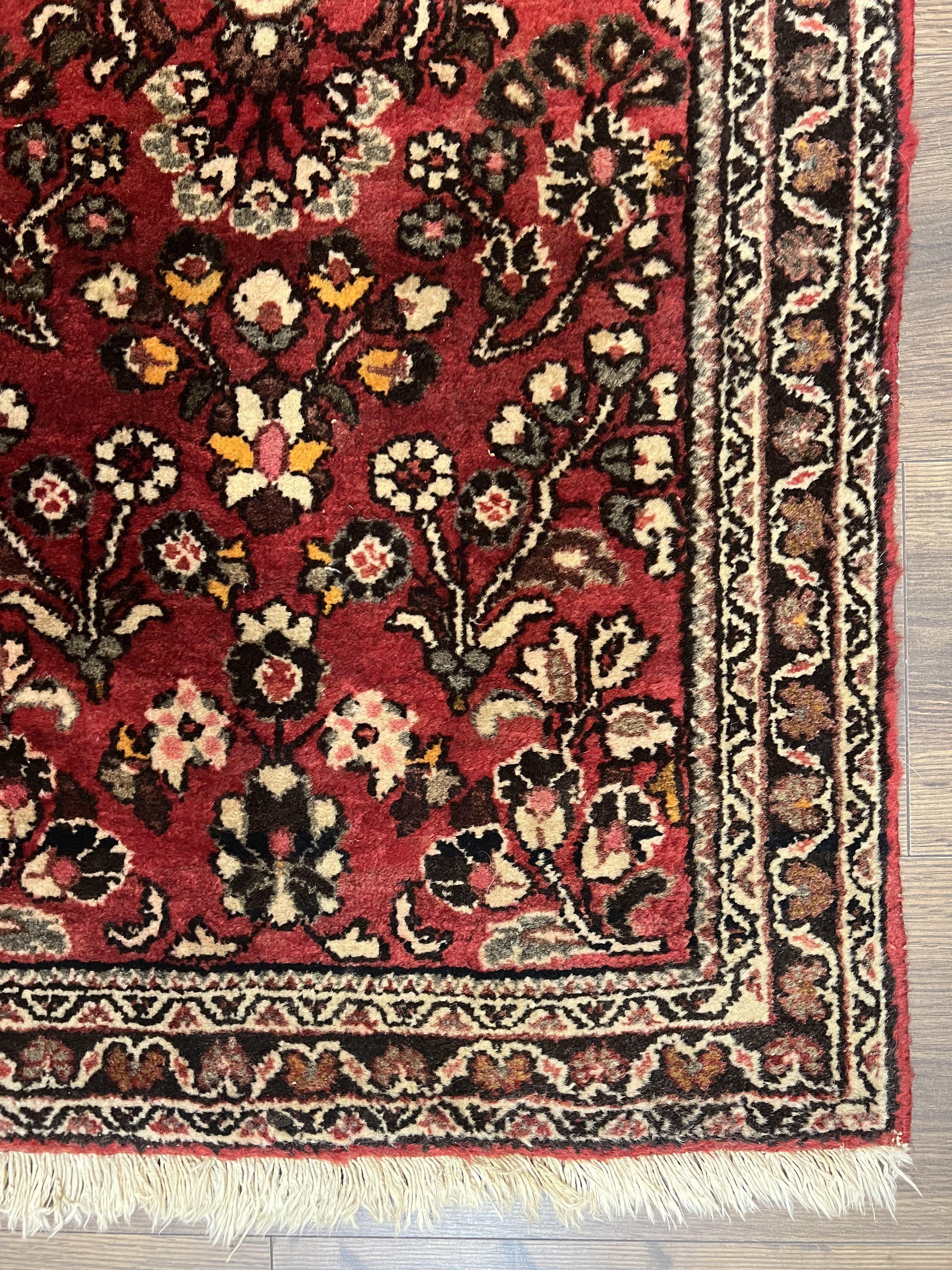 Small Persian Sarouk Rug 2x4 ft, Allover Floral Pattern, Red Black Cream, Hand Knotted Wool Traditional Oriental Carpet, Antique Persian Rug 2 x 4 - Jewel Rugs