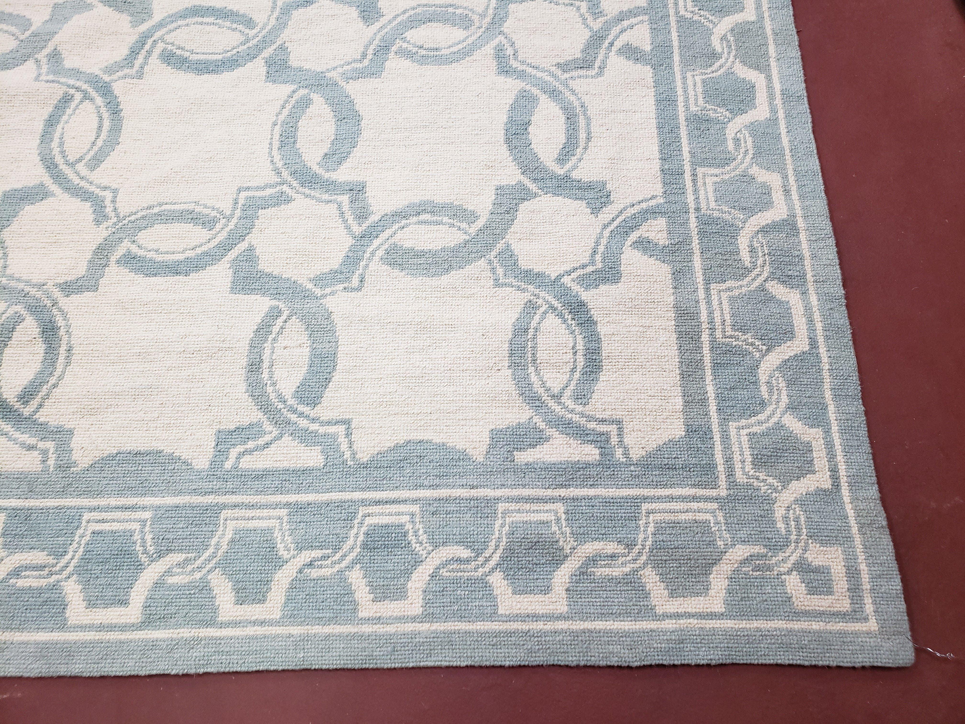 New Needlepoint Rug, 9x12 Needlepoint, Handmade Rug, Ivory and Light Blue Carpet, Flatweave Rug, English, Living Room Rug, Dining Room Rug - Jewel Rugs