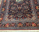 Navy Blue Persian Kashan Rug 4.4 x 6.7, Very Fine Wool Oriental Carpet, Hand-Knotted Floral Rug with Birds, Home Office Rug 4x7, Semi Antique Rug - Jewel Rugs