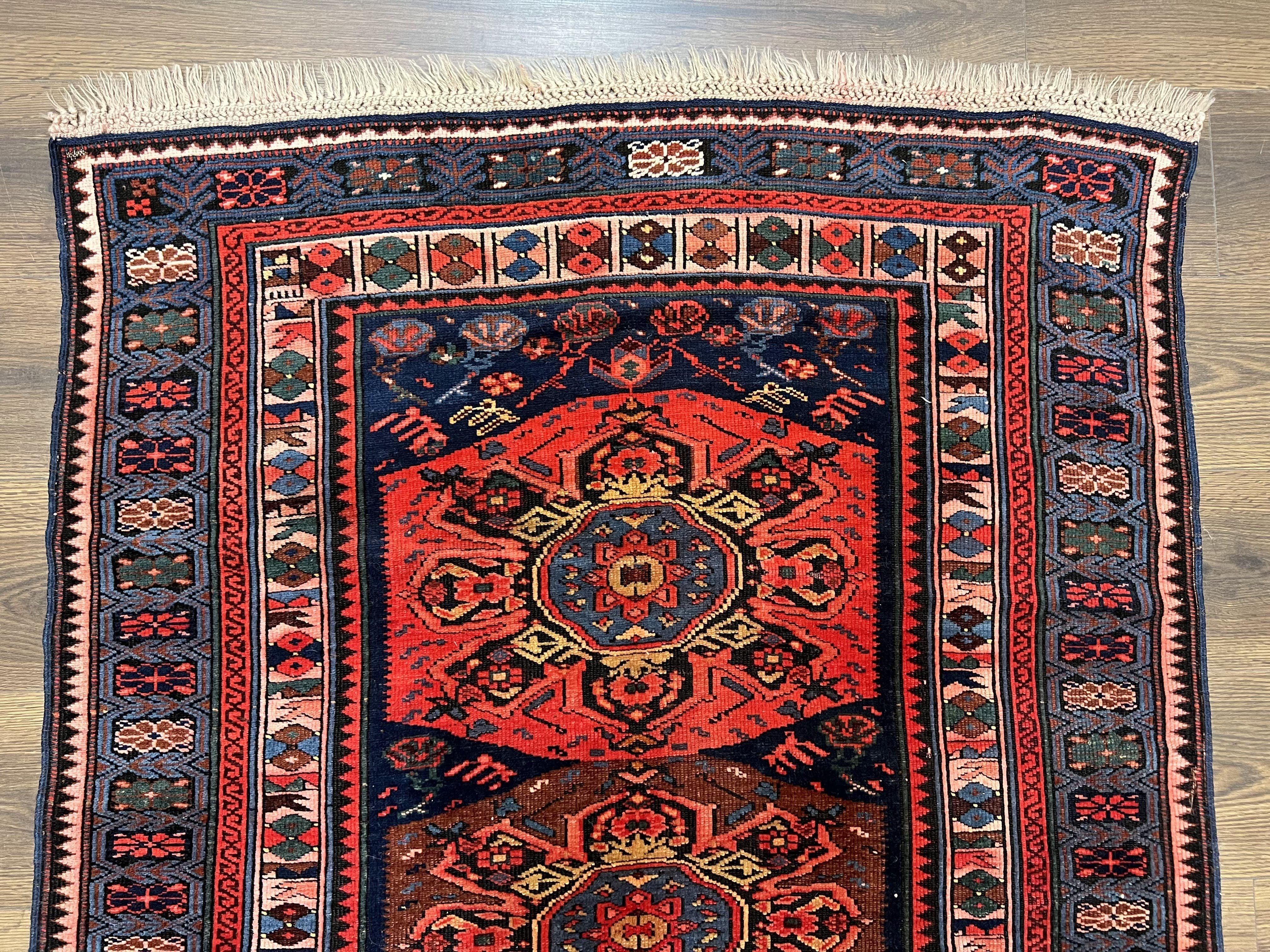 Antique Caucasian Seychour Rug 3.7 x 5.5, Collectible Oriental Carpet, Navy Blue and Red, Fine Kuba Rug, Vintage Rug, Wool Hand Knotted Rug - Jewel Rugs