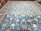 Semi Antique Persian Kashan Rug, Afshan Design, Blue and Ivory, Hand-Knotted, Wool, 8'9" x 12' 6" - Jewel Rugs