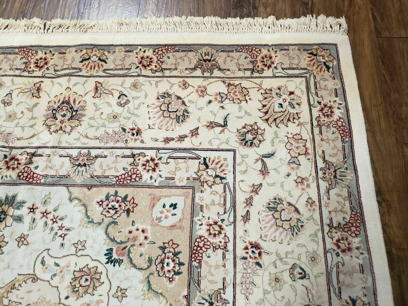 10' X 14' Vintage Handmade Pakistani Wool Silk Rug Carpet Ivory Nice - Jewel Rugs