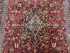 Persian Kashan Rug 9x12, Red Navy Blue, Allover Floral Medallion & Corner Design, Handmade Wool Oriental Carpet, Semi Antique Traditional Carpet - Jewel Rugs