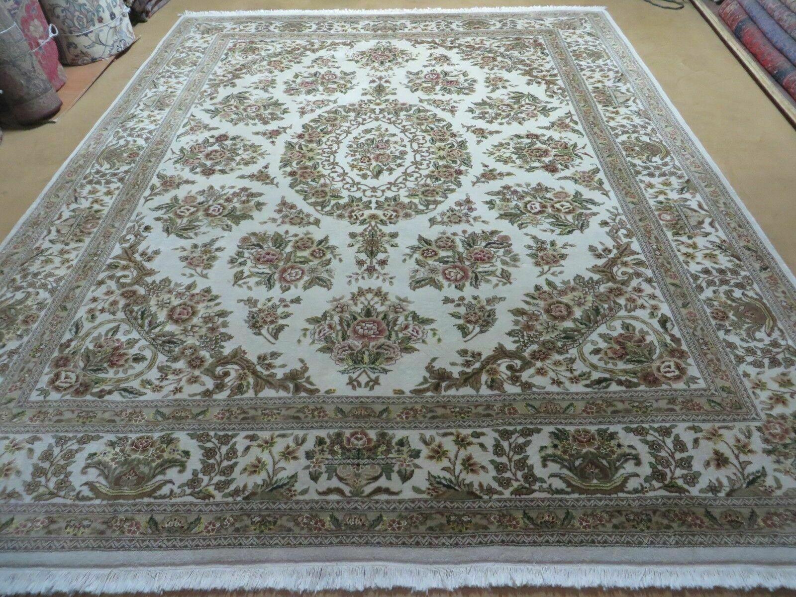 8' X 10' Handmade Chinese Floral Oriental Wool Silk Accent Rug Ivory Organic - Jewel Rugs