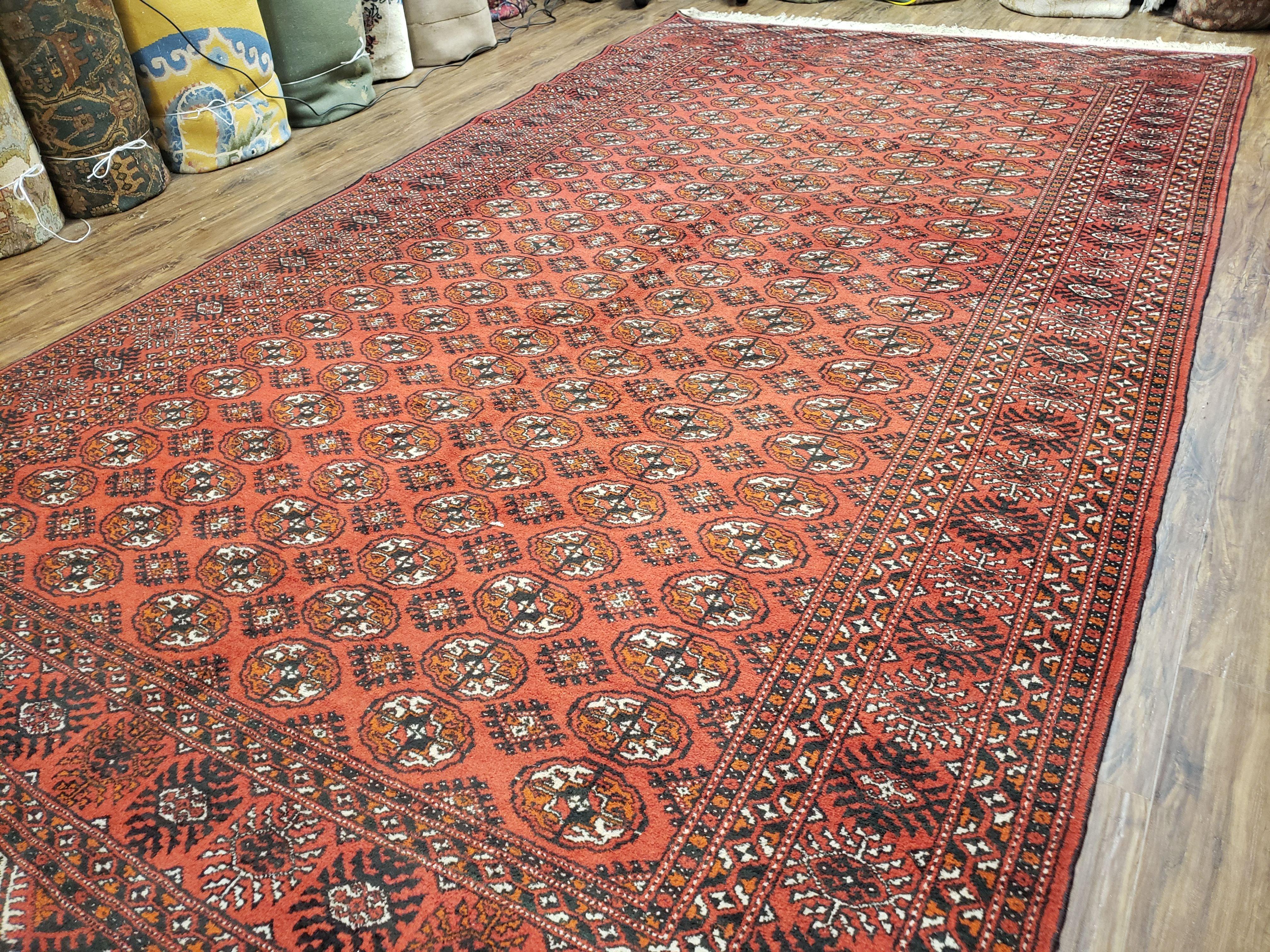 Red Bokhara Rug 7x13, Traditional Turkoman Carpet, Afghani Rug 7 x 13, Afghanistan Carpet 7.3 x 12.9, Hand-Knotted, Vintage, Wool, Nice - Jewel Rugs