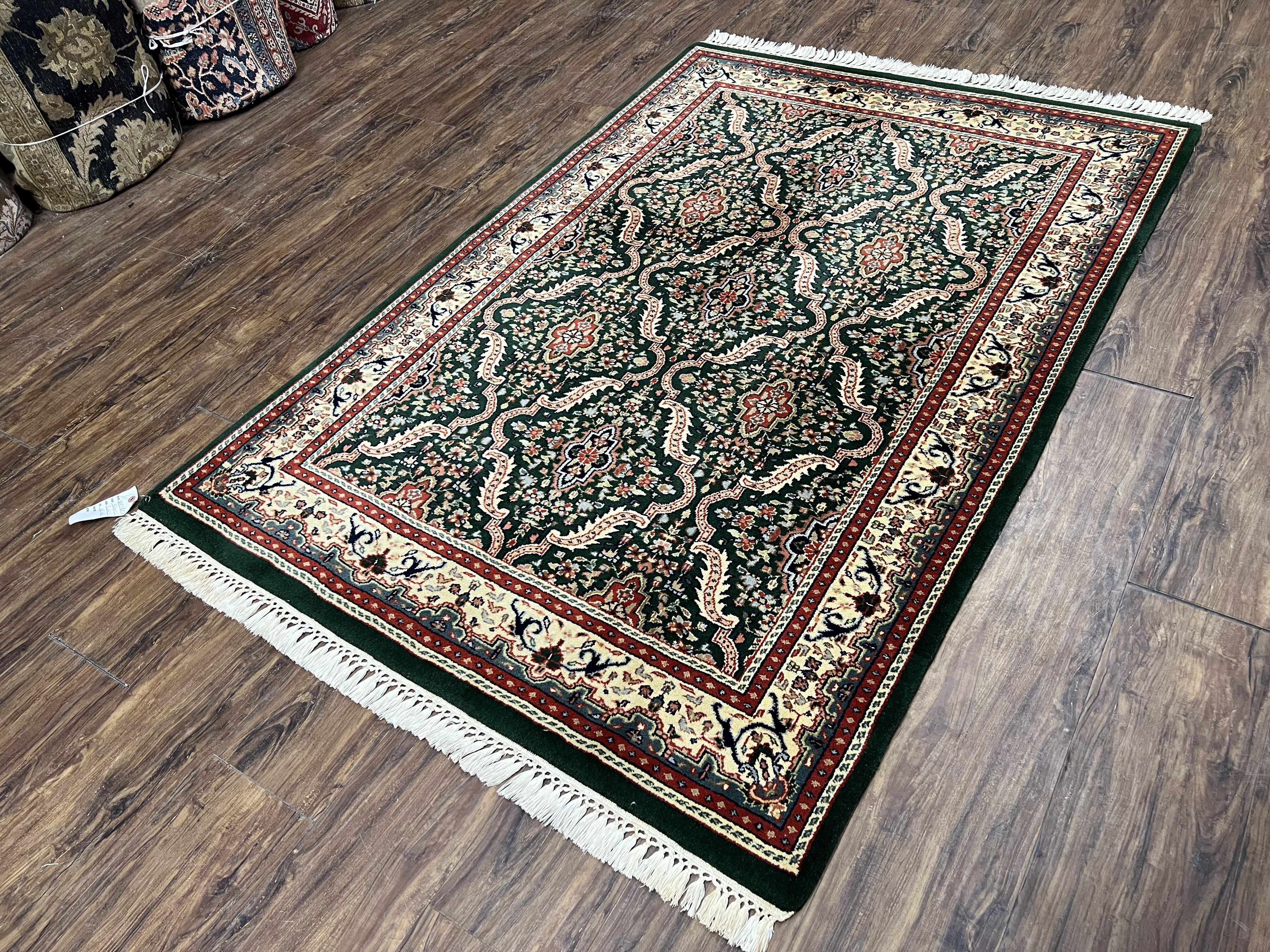 4x6 Indo Persian Bijar, Bidjar Design Carpet 4 x 6, Green Beige, Allover Design, Wool Oriental Rug, Hand Knotted Carpet, Vintage Indian Rug - Jewel Rugs