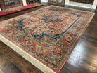 Karastan Medallion Serapi Rug #736, Wool Karastan Carpet 8.8 x 12, Karastan Area Rug, Oriental Rug 9x12 Vintage Rug, Red Blue, Nice Area Rug - Jewel Rugs