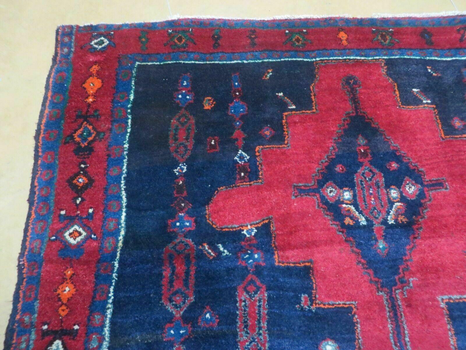 5' X 9' Antique Handmade India Geometric Oriental Wool Rug Veg Dyes Red Blue - Jewel Rugs