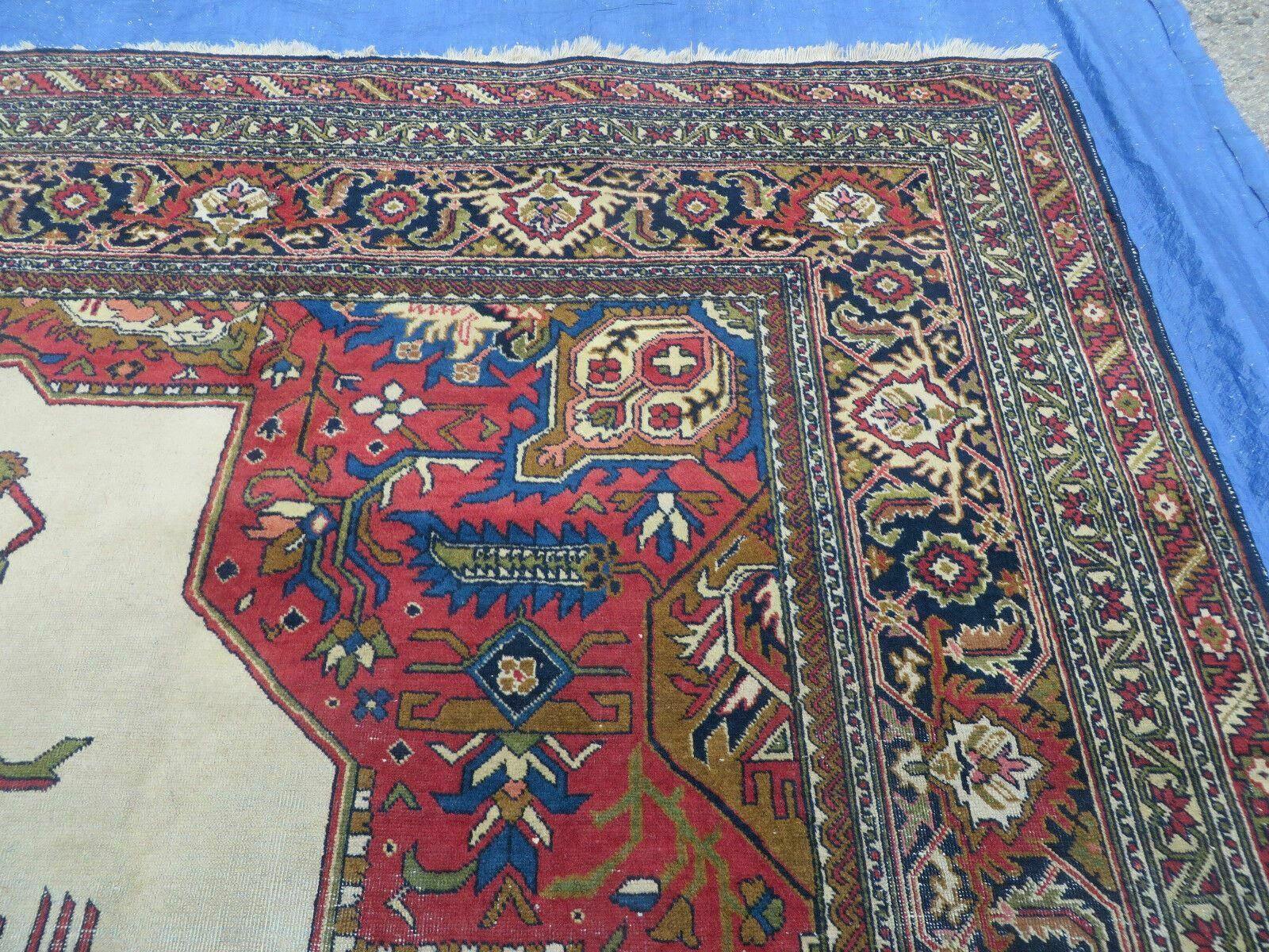 10' X 13' Antique Handmade Turkish Wool Rug with Persian Heriz Serapi Bakshaish Pattern - Beige, Red, and Blue Colors - Jewel Rugs