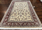 Pak Persian Rug 6x9, Floral Allover Carpet 6 x 9 ft, Cream and Maroon Hand Knotted Wool and Silk Fine Oriental Rug, Traditional Vintage Rug - Jewel Rugs