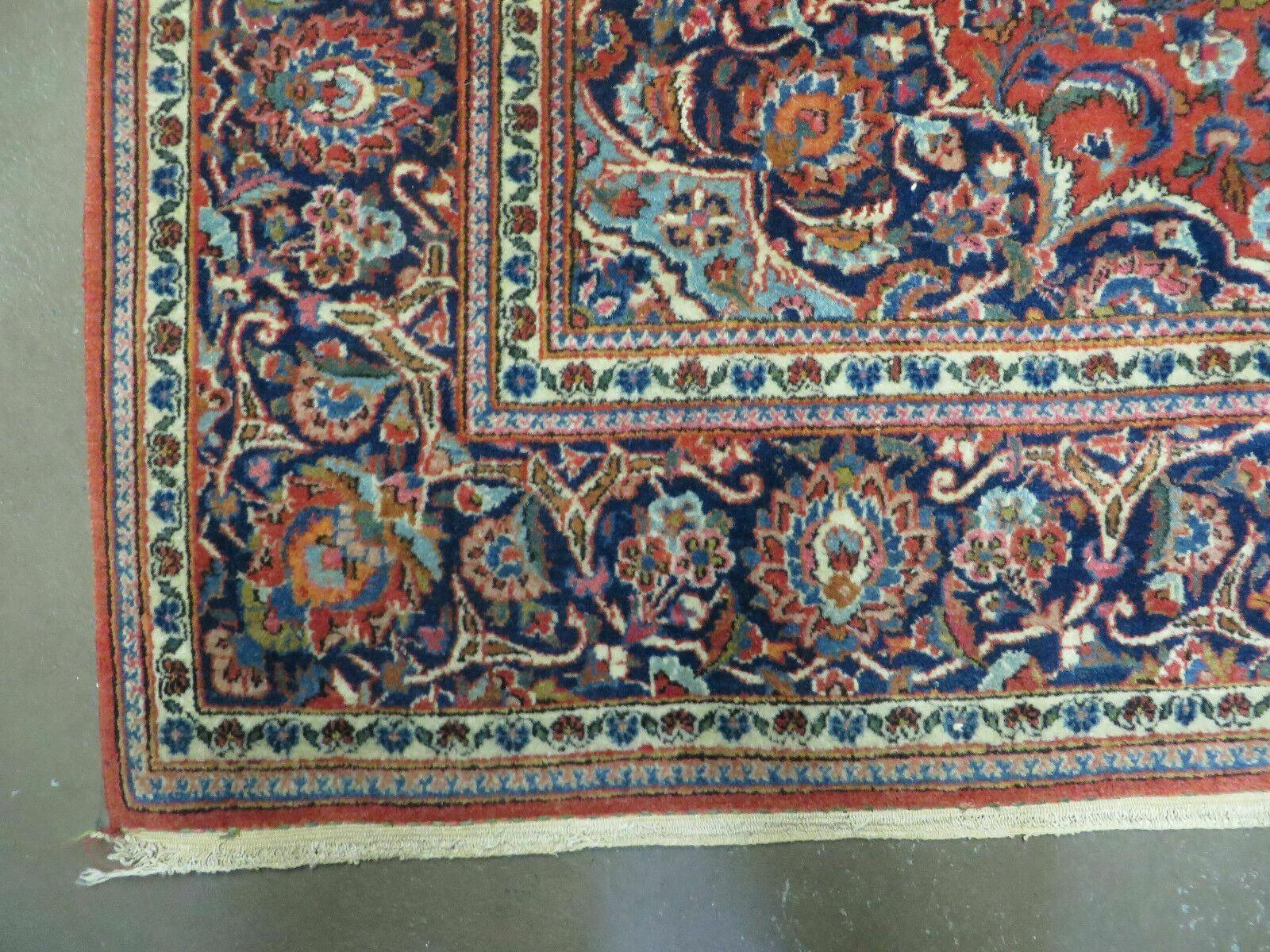 Persian Kashan Rug 4x7, Red and Navy Blue Semi Antique Vintage Wool Oriental Carpet, Hand Knotted Rug, Floral Medallion, High Quality Fine Carpet - Jewel Rugs