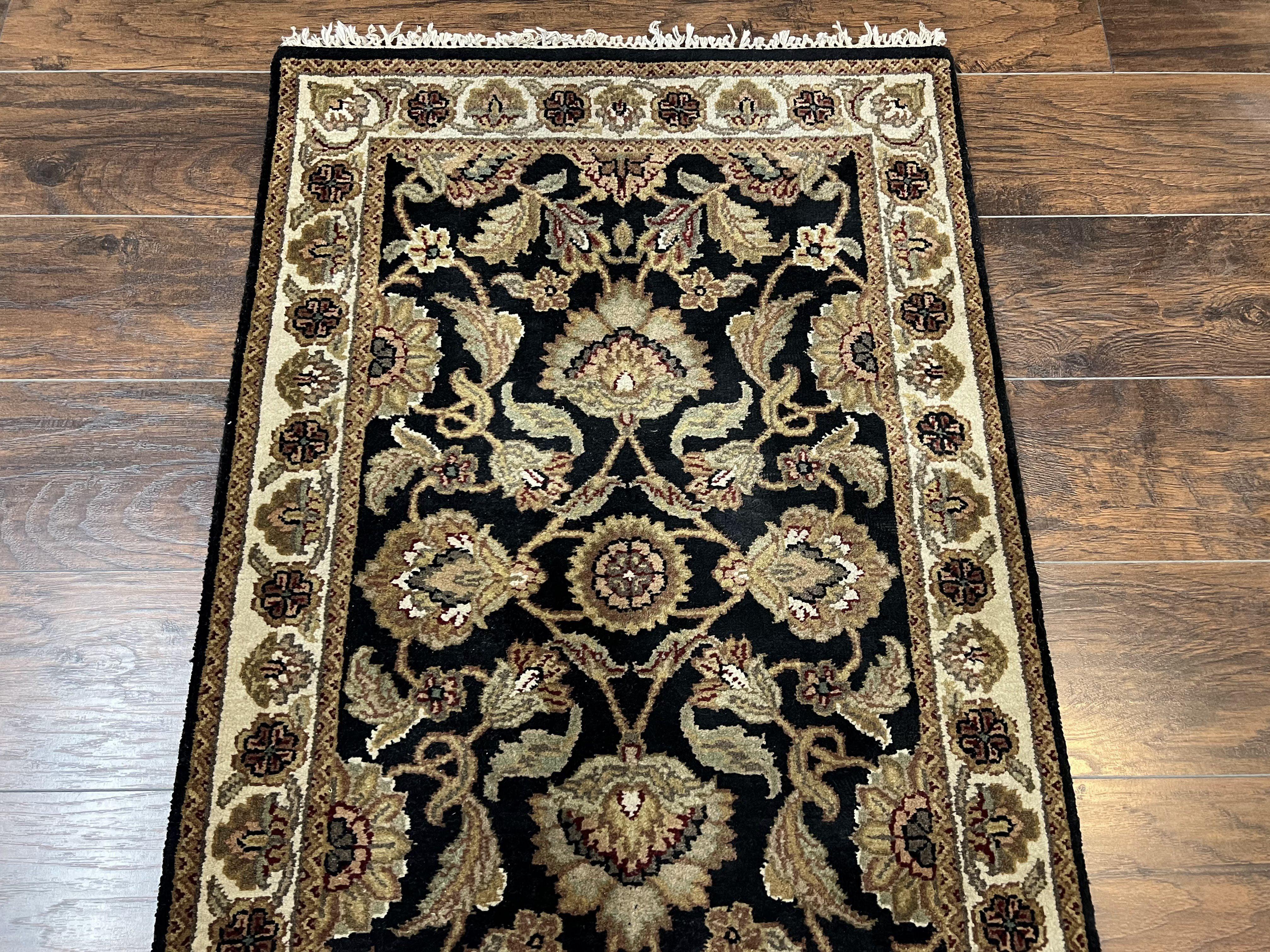 Vintage Indo Mahal Runner Rug 2' 7" x 8' 3", Black Beige Green Runner, Oriental Runner Rug, Hallway Rug, Hand Knotted Wool Rug, 8ft Runner - Jewel Rugs