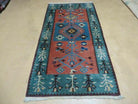 3' X 5' 7" Vintage Handmade Art Deco Chinese Wool Rug Nice Teal Salmon Nice - Jewel Rugs