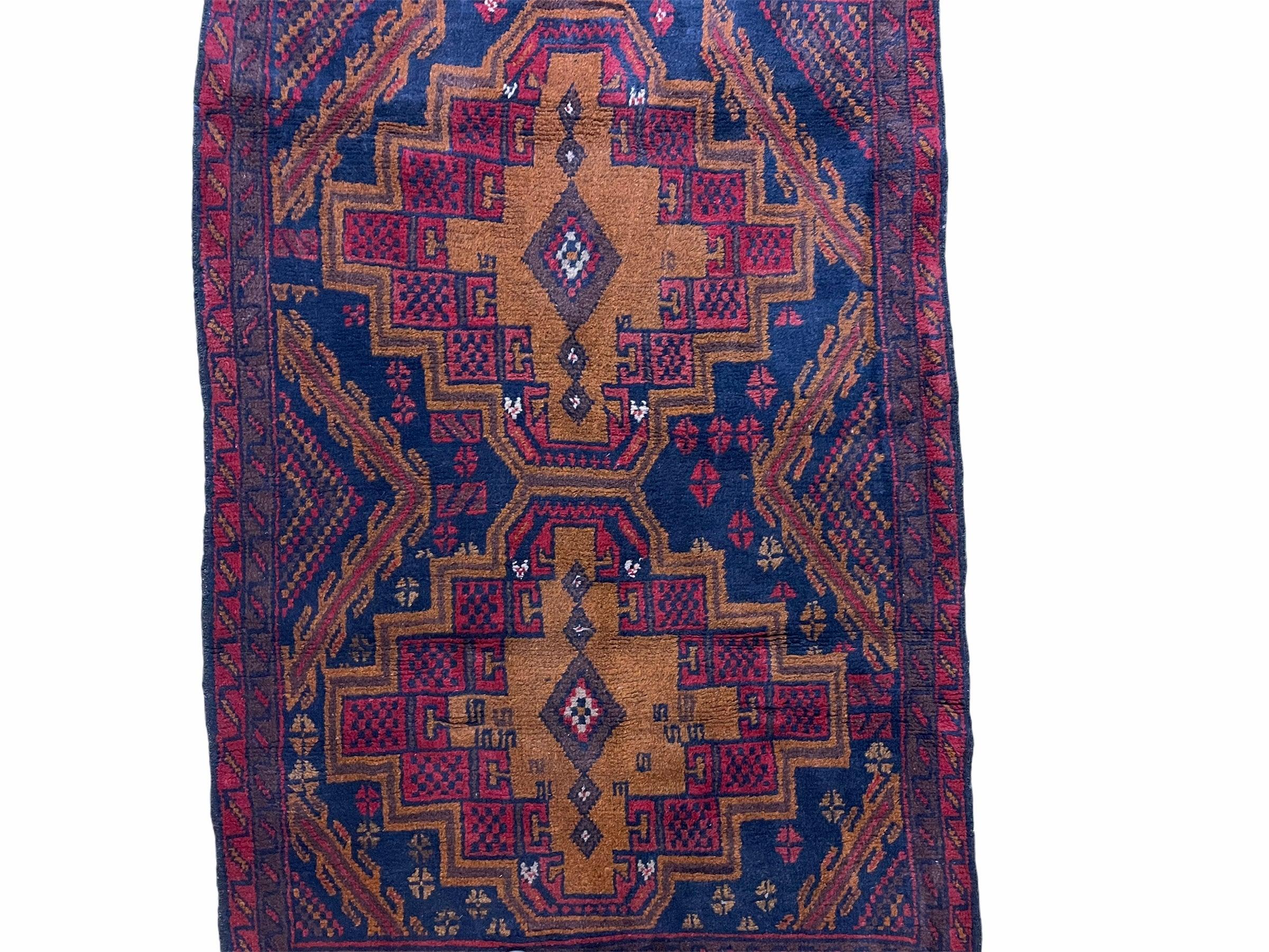 3' x 4' 5" Vintage Handmade Tribal Balouchi Rug Afghan Rug Brown Red Blue - Jewel Rugs