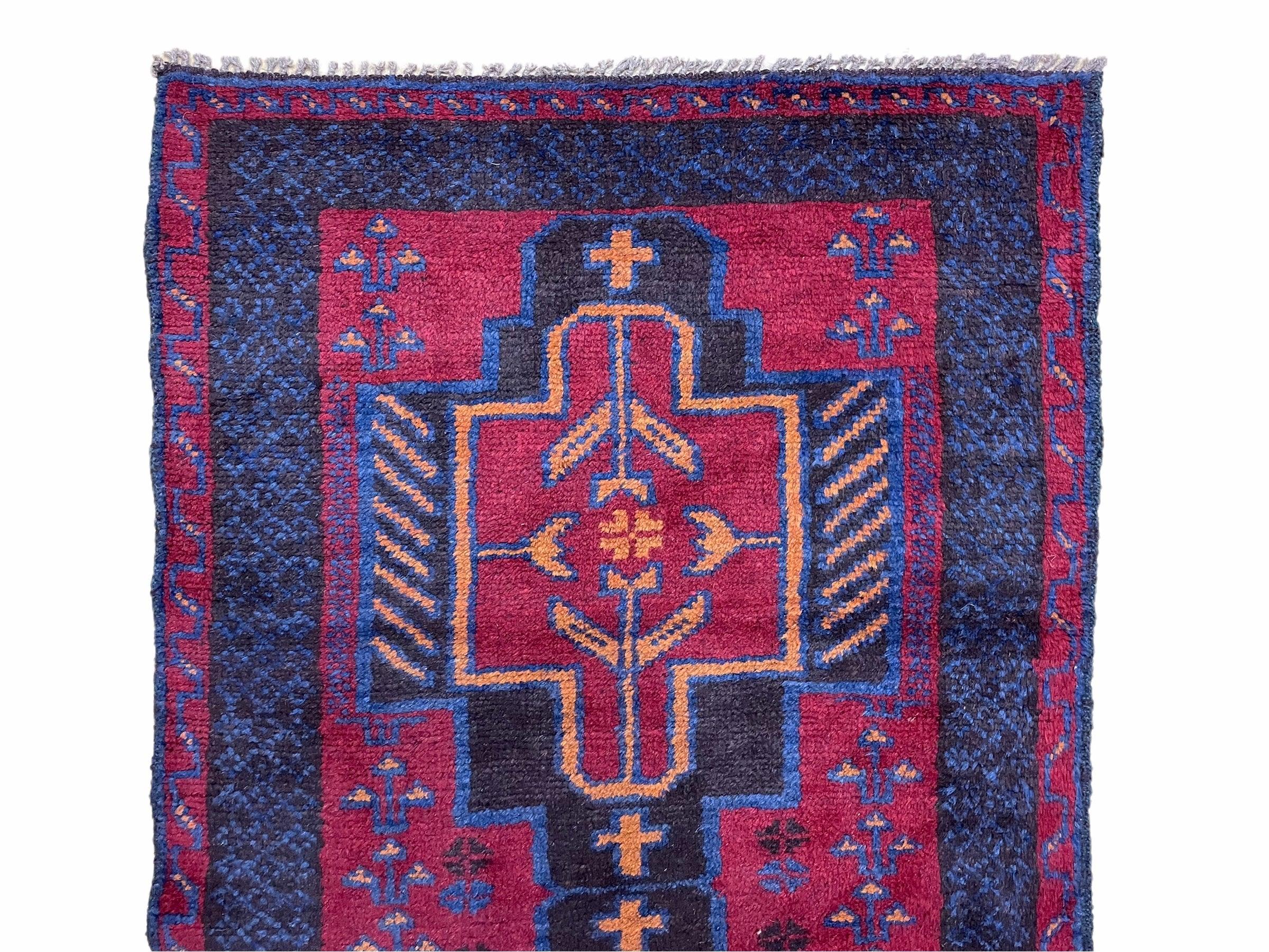 3' X 5' Vintage Handmade Tribal Wool Rug Balouchi Rug Afghan Rug Red Blue Nice - Jewel Rugs