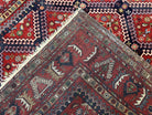 Wonderful Persian Rug 7x10, Persian Shiraz Yalameh Tribal Rug 7 x 10, Semi Antique Colorful Persian Carpet, Geometric Diamond, Handmade Wool, Red Navy Blue - Jewel Rugs