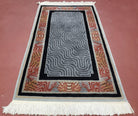 Vintage Chinese Art Deco Accent Rug 3x5, Wool Hand-Knotted, Black & Slate Gray Modern Abstract Asian Oriental Carpet, 3 x 5 Foyer Room Rug - Jewel Rugs