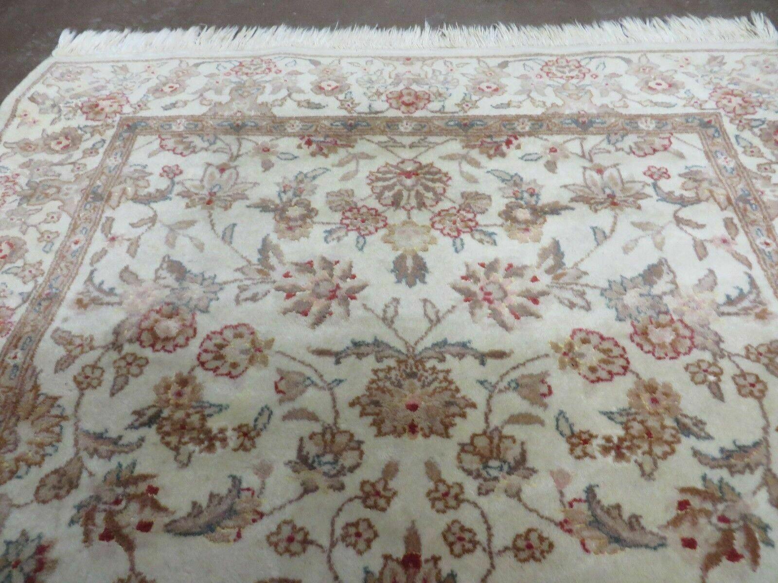 3' X 5' Vintage Handmade Chinese Floral Oriental Wool Rug Silk Accents Vegy Dyes Small Beige Rug - Jewel Rugs