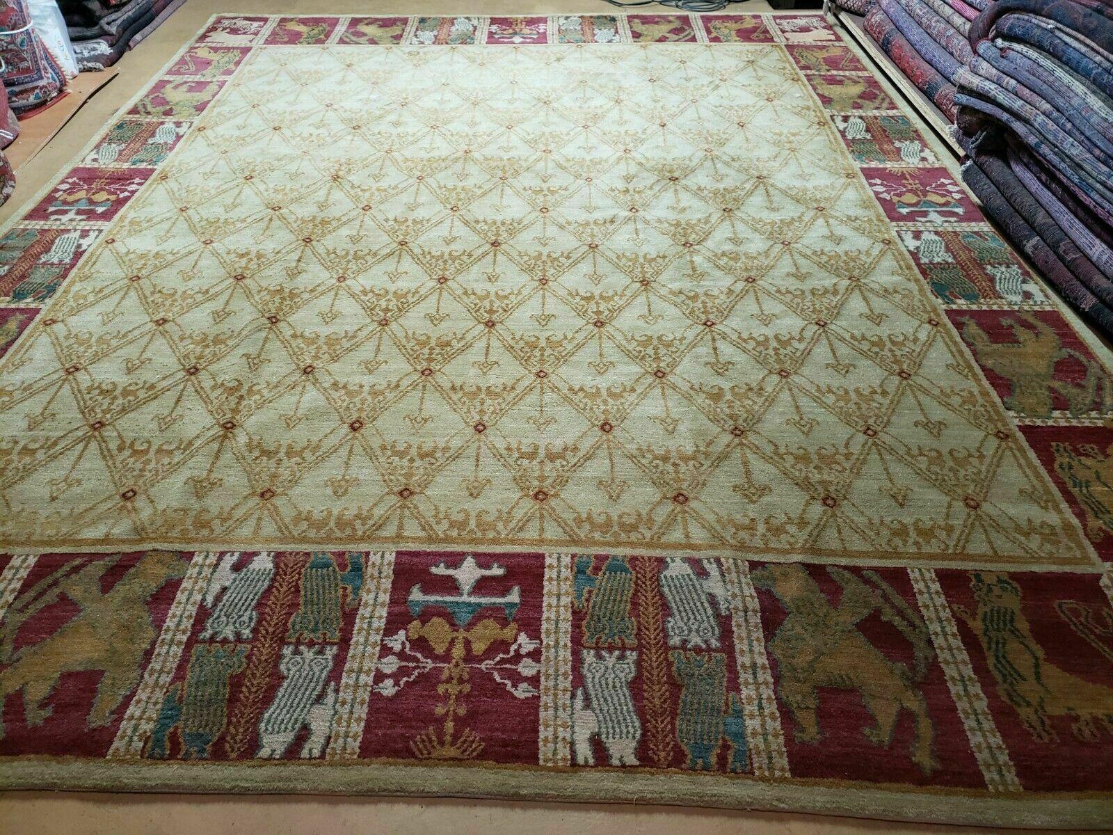 9' X 12' Michaelian Kohlberg Tibetan Nepal Art Deco Hand Knotted Wool Rug Lion - Jewel Rugs