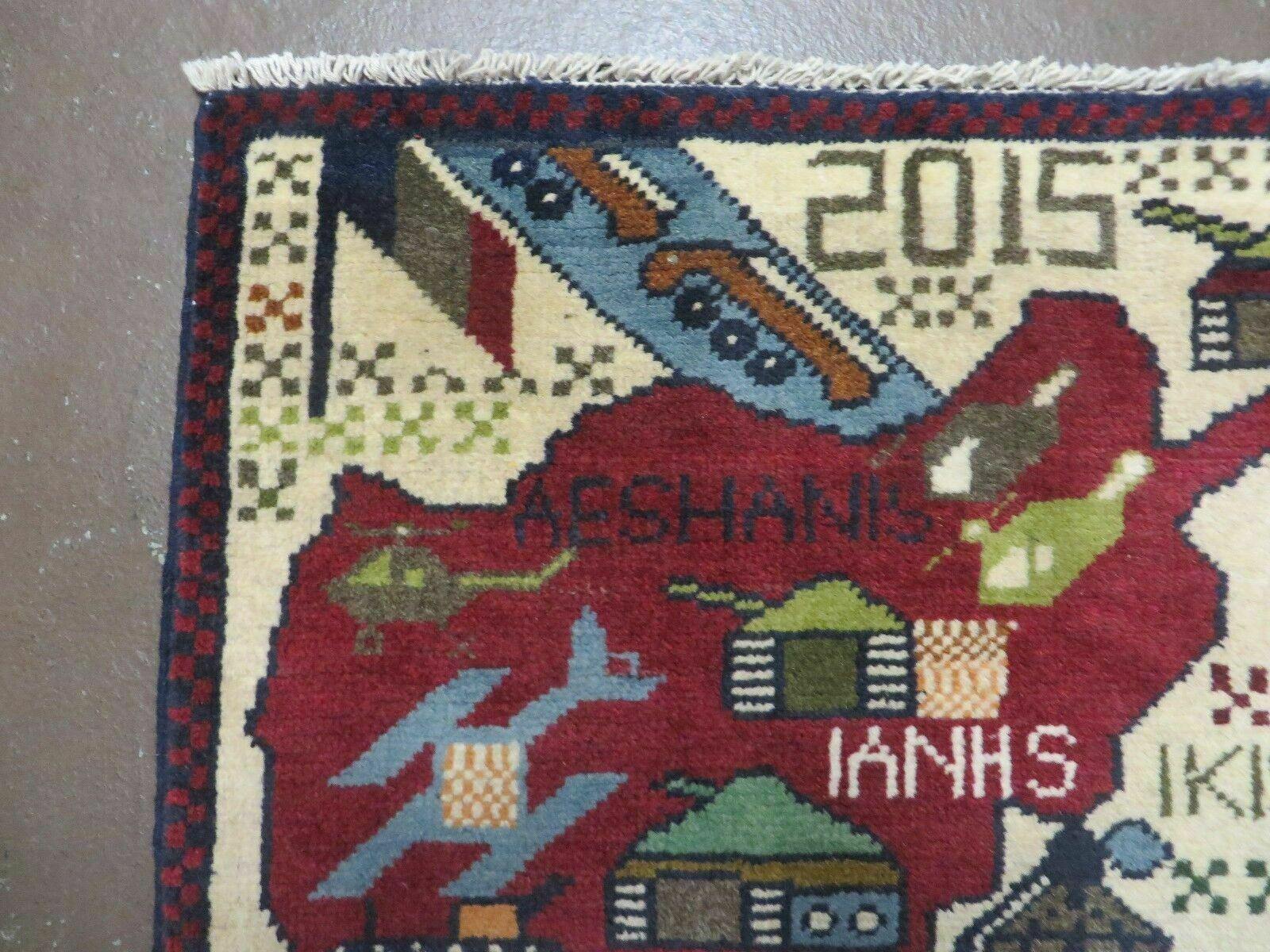 2' X 2'6" Handmade Afghan Balouch Tribal Wool War Rug Gun Tank Helicopter Army Veteran # 153 - Jewel Rugs