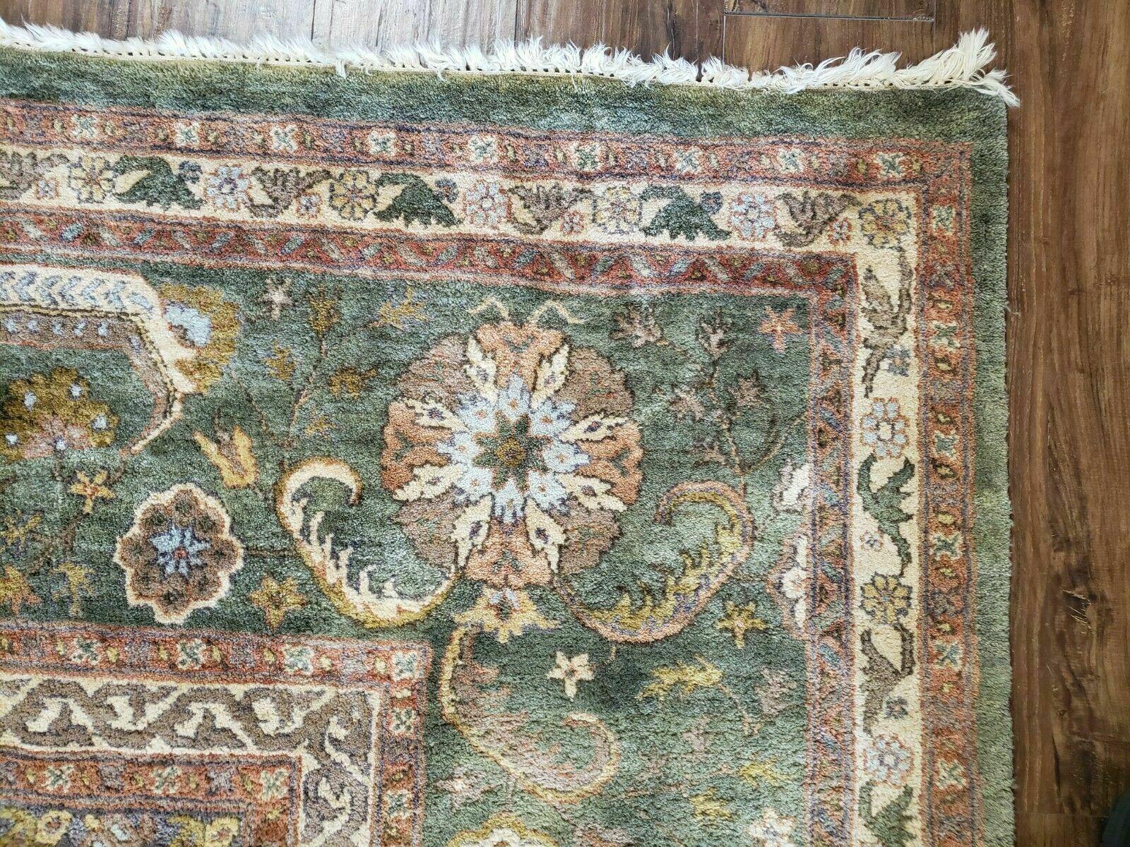 10' X 14' Handmade Indian Wool Rug Carpet Tea Washed Nice Green Gold - Jewel Rugs