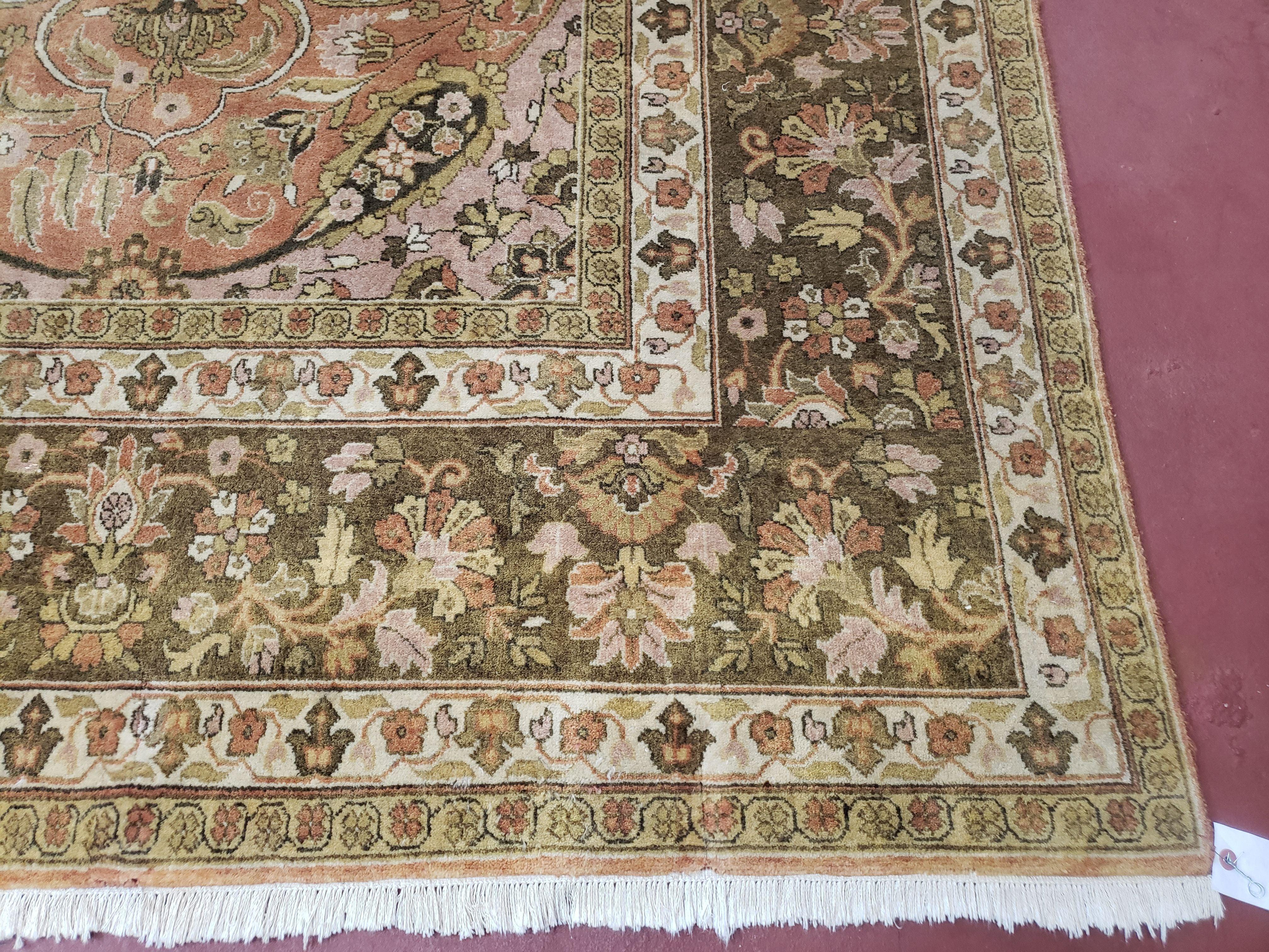 Vintage 8x10 Indo Persian Rug, Haji Jalil Oriental Carpet, Fine Indian Hand-Knotted Wool Rug, Rose Clay Red Beige Brown Area Rug - Jewel Rugs