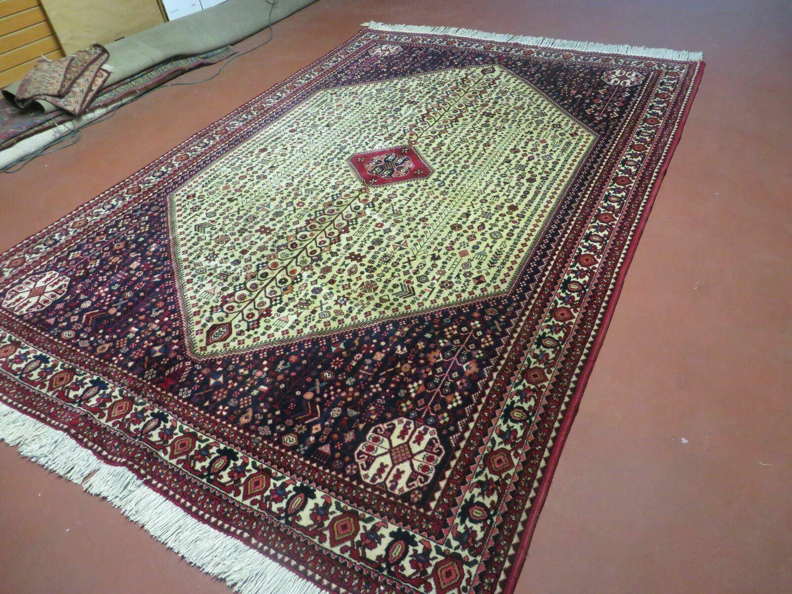 7' X 10' Vintage Handmade Indian Floral Wool Rug Hand Knotted Carpet Ivory Red - Jewel Rugs