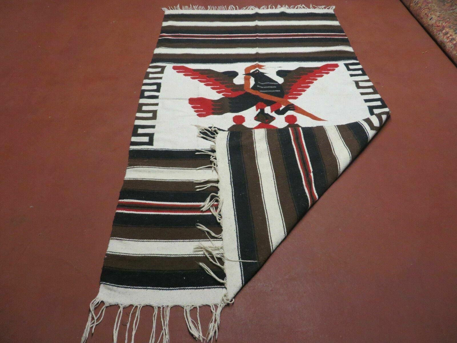 4' X 7' Vintage Handmade Latin American Mexican Wool Blanket Kilim Rug Eagle - Jewel Rugs