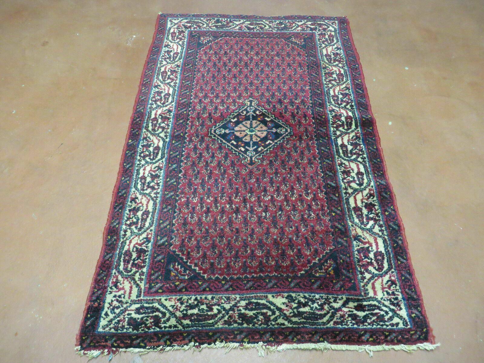 2.5' X 4' Vintage Handmade Indian Amritsar Wool Rug Paisley Design Red - Jewel Rugs