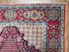 Semi Antique Persian Tehran Rug, Floral Design, Midnight Blue and Red, Hand-Knotted, Wool, 5' x 7' 9" - Jewel Rugs