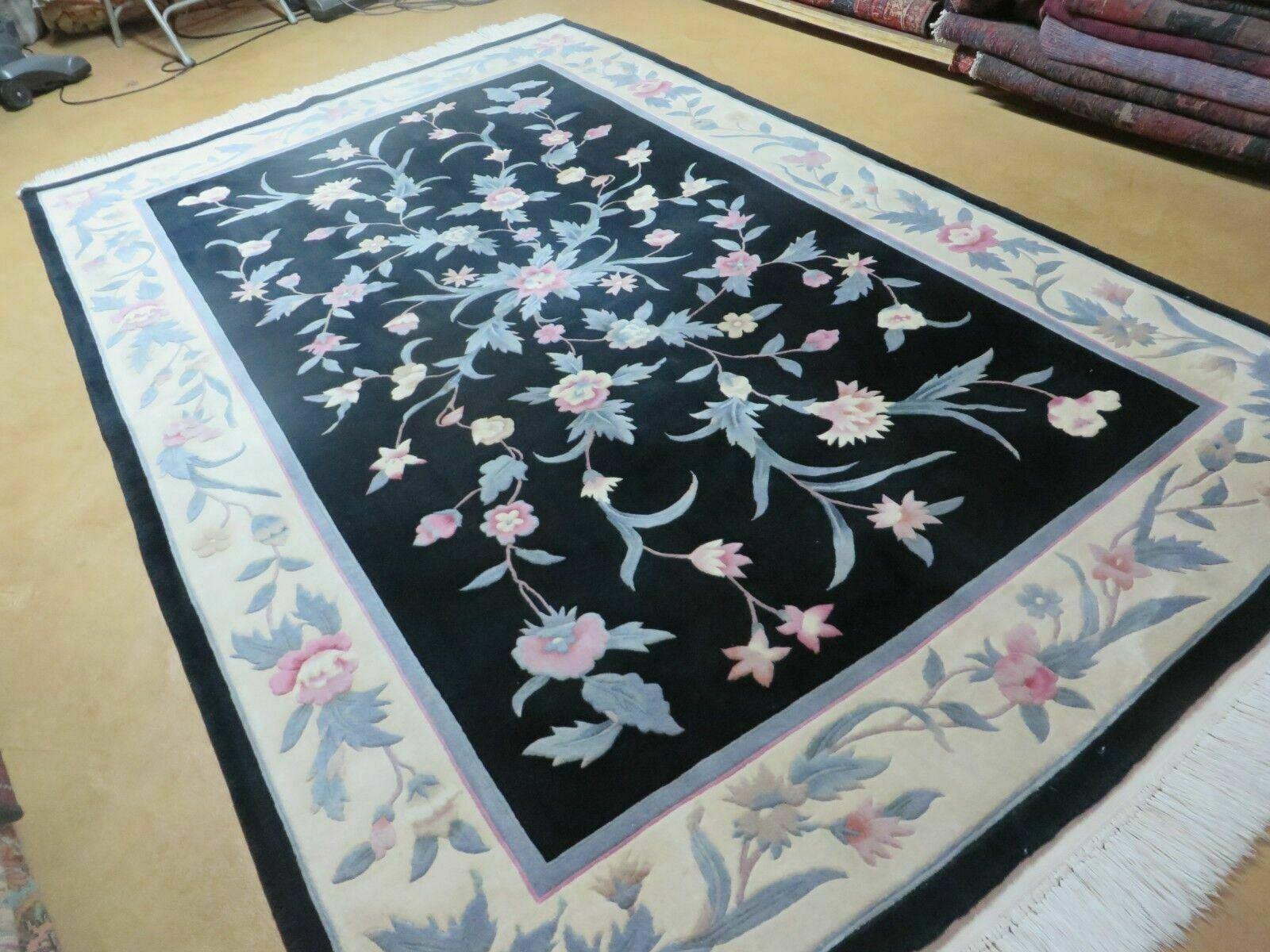 6' X 9' Vintage Handmade Chinese Art Deco 90 Lines Wool Rug Flowers Vase Nice - Jewel Rugs